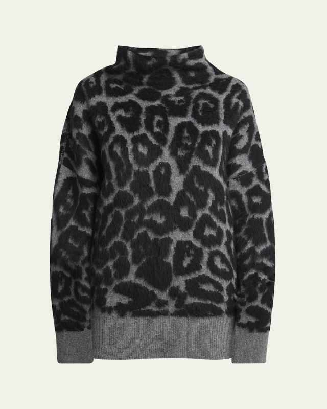 Leopard Jacquard Oversized Wool Turtleneck